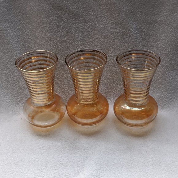 Set of 3 Glass Bud Vases Vintage Peach Orange Gold